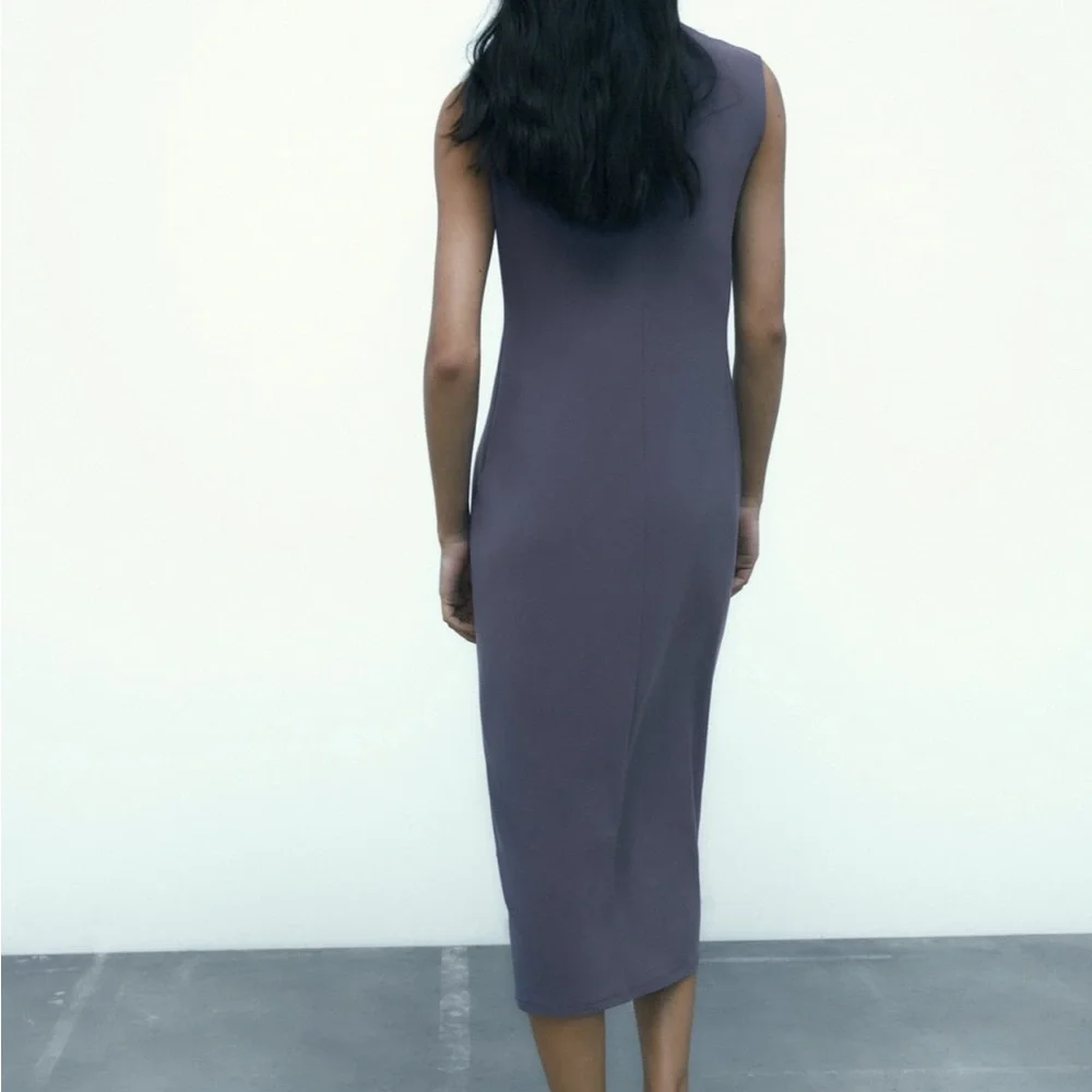 Zara NWOT gray draped stretchy midi dress - Picture 4 of 6